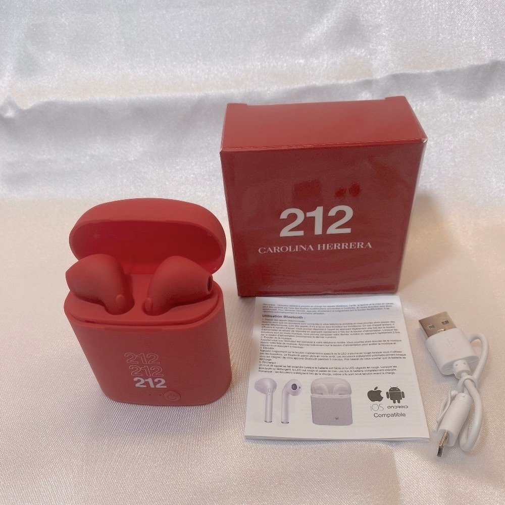 Carolina Herrera 212 Red Wireless Earbuds,Bluetooth In-Ear, Charging Case, Boxed